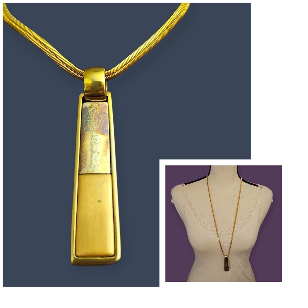 Vtg LAUREN CONRAD Mixed Metal Geometric Pendant Flat Snake Chain Necklace